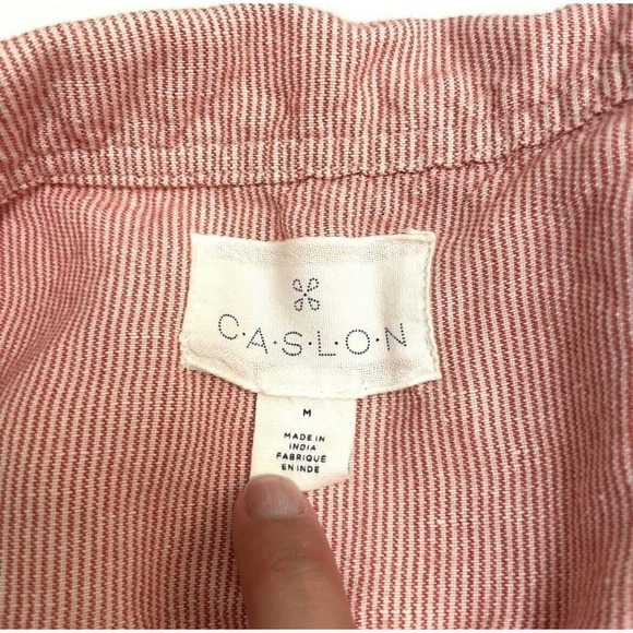 3/$25 Caslon Linen Blend Red & White Striped Cinch Waist Light Utility Jacket - Picture 3 of 10